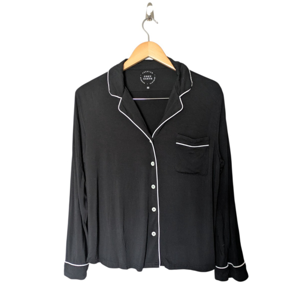 Cozy Earth Black Bamboo Stretch Knit Long Sleeve Pajama Top Size Medium Luxury